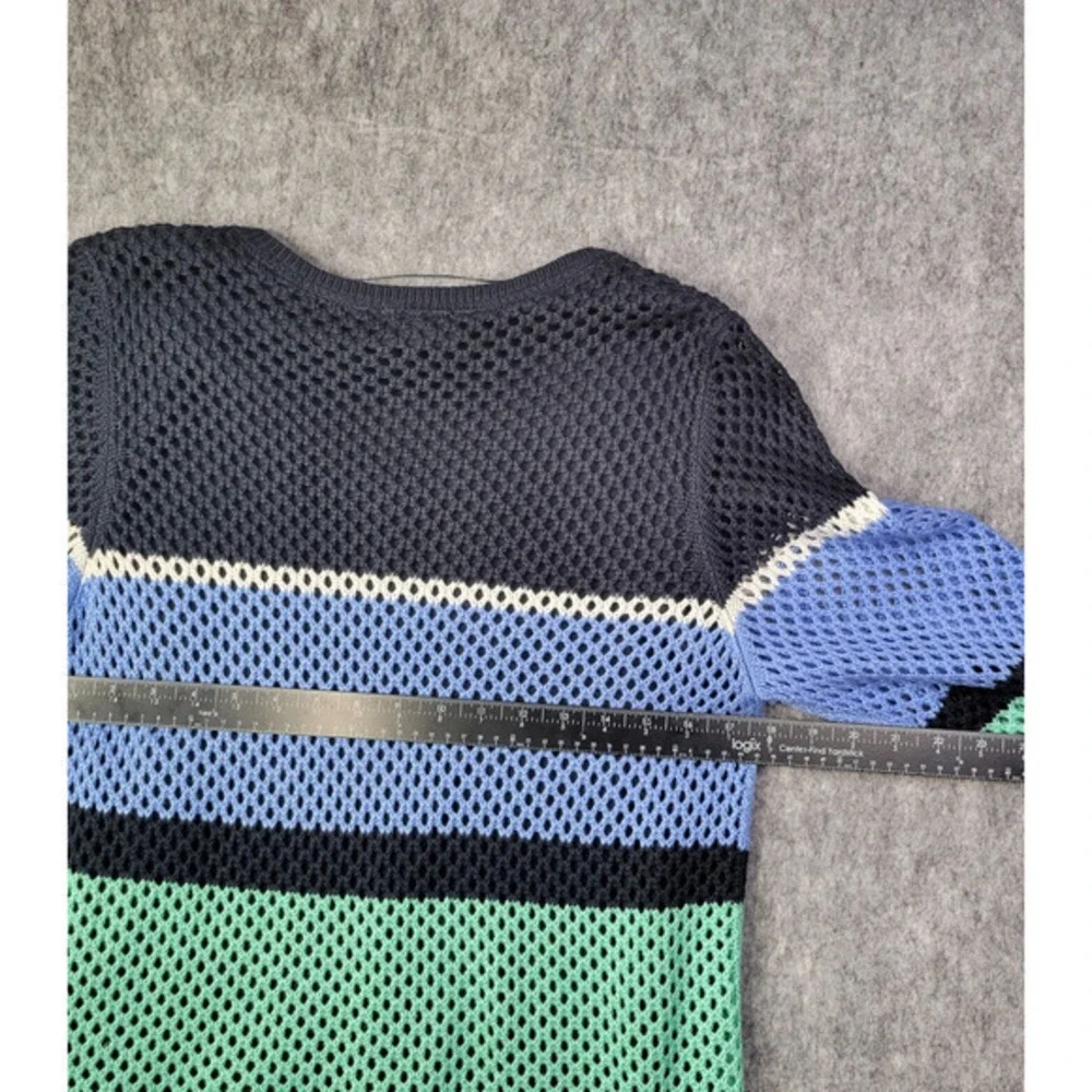 croft‎ and barrow women sweater xl open knit blue lined Striped Pullover
